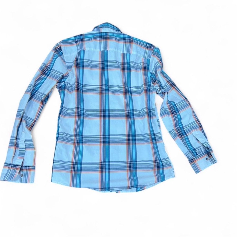 Wrangler Blue and Orange Plaid Casual Button Down Shirt - Picture 6 of 6